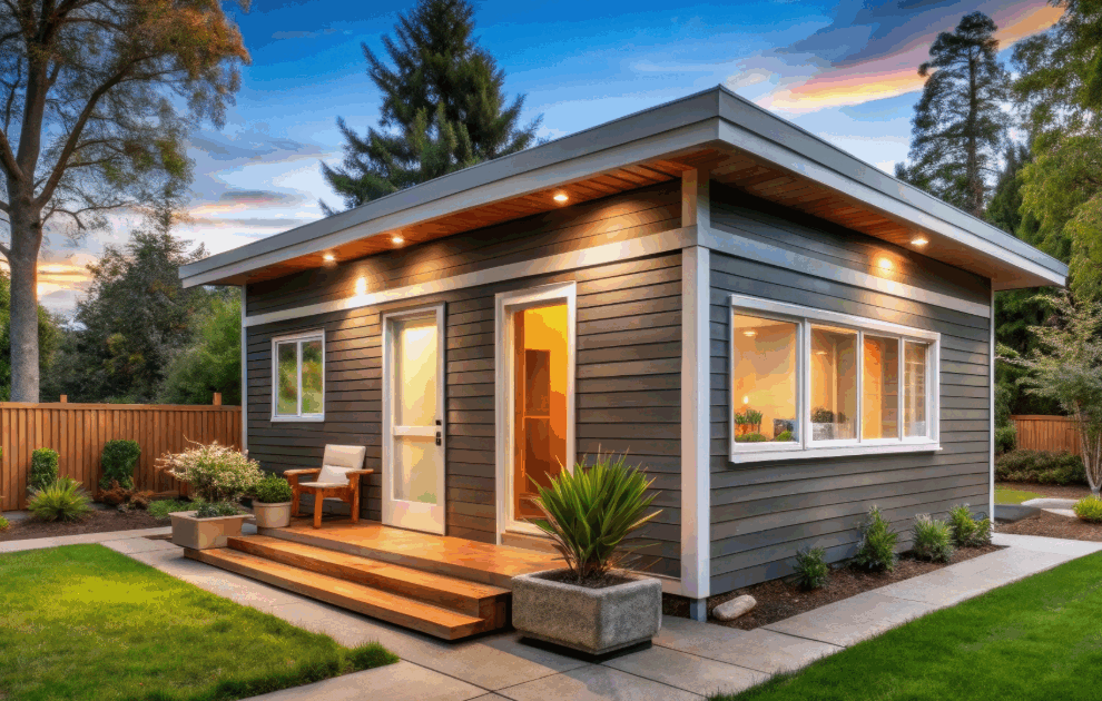 Modern minor dwelling with timber cladding and private deck.