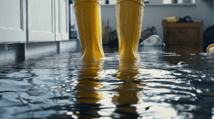 Water damage insurance claim concept with burst pipe in rental property