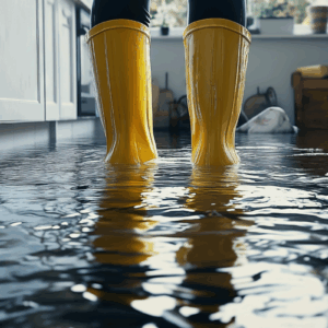 Water damage insurance claim concept with burst pipe in rental property