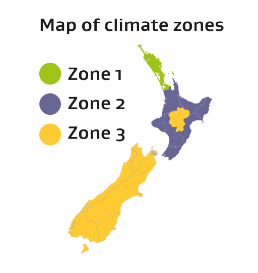 Map of New Zealand Healthy Homes climate zones